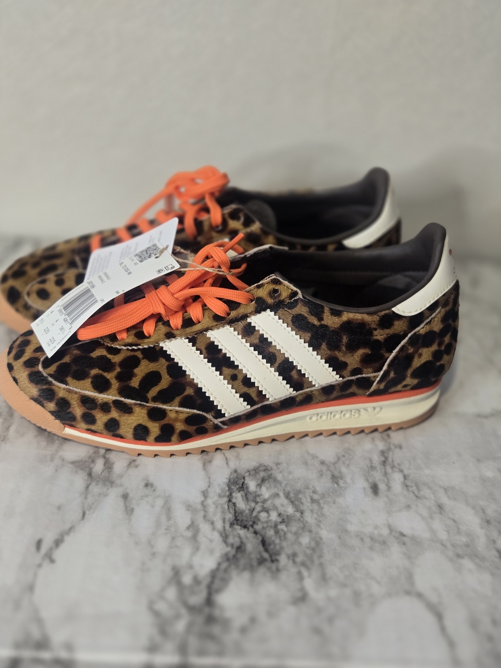 Adidas Women's Leopard Print Runner with Orange Laces